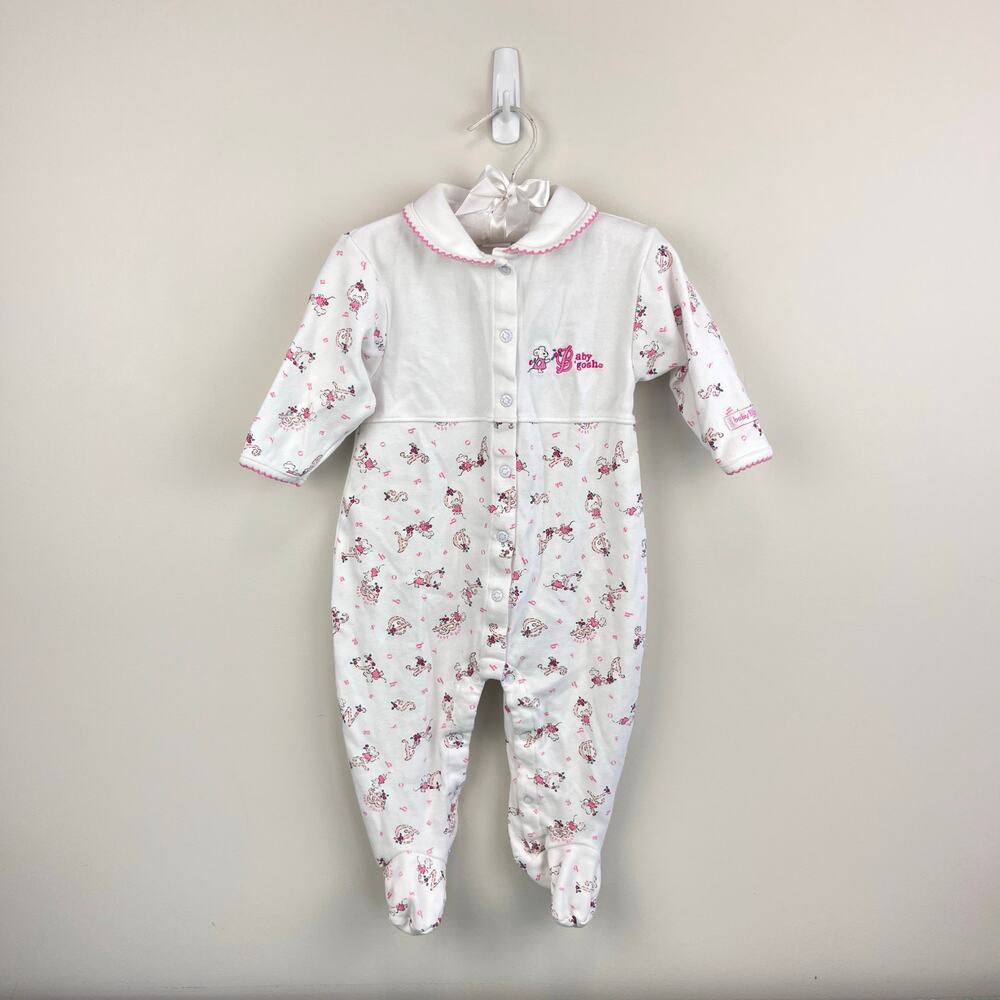 Vintage OshKosh B'gosh Pink White Alphabet Mouse Footie Coverall 6-9 Months